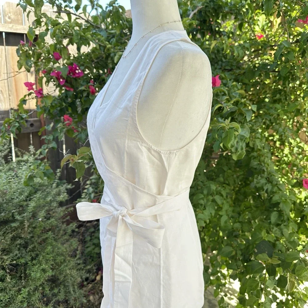 Andie Swim Linen The Cacela‎ Wrap Dress Cover Up Coconut Cream Size Large NWT